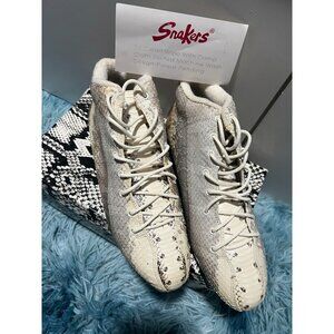 NWT Vintage 1980s Snakers Real Snakeskin Lace Up Shoes Cream & Gray Women sz 7